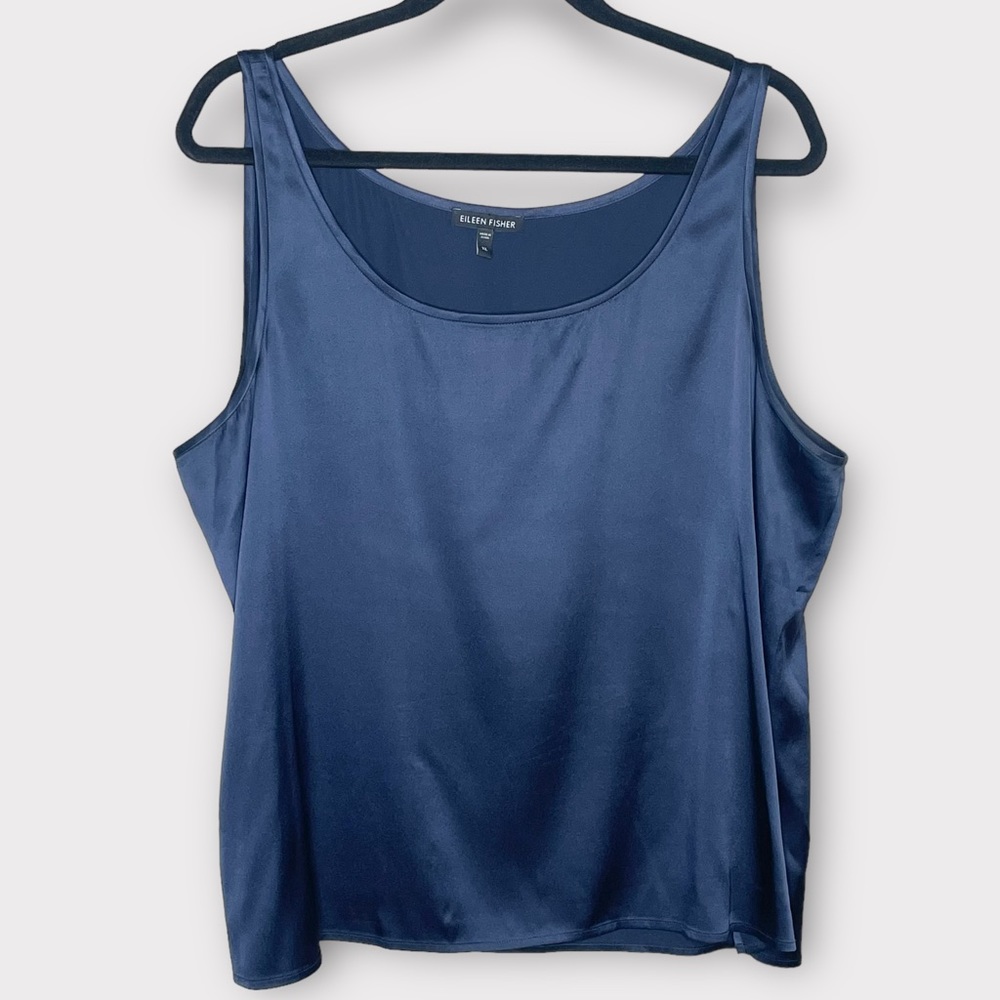 EILEEN FISHER navy blue silk scoop neck tank cami size XL